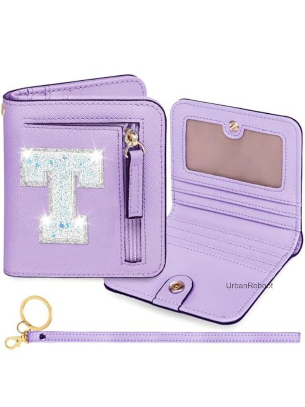 Girls Glitter Initial Monogram Bifold Wallet RFID Blocking Small PU Leather